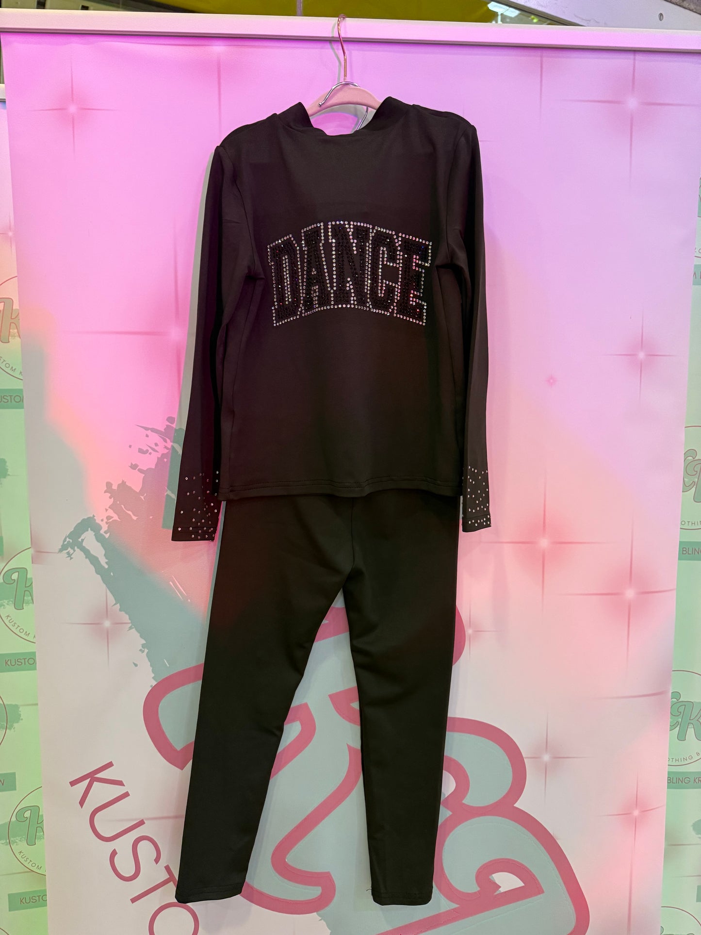 Girls Black Rhinestone “Dance” Tracksuit Set
