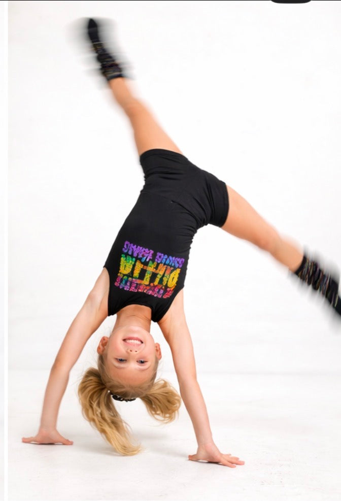 Girls “Straight Outta Dance Class” Rainbow Rhinestone Playsuit