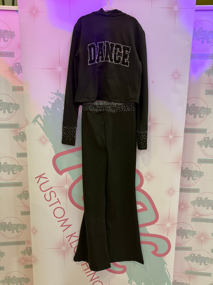 Girls Black Rhinestone Dance Tracksuit Set