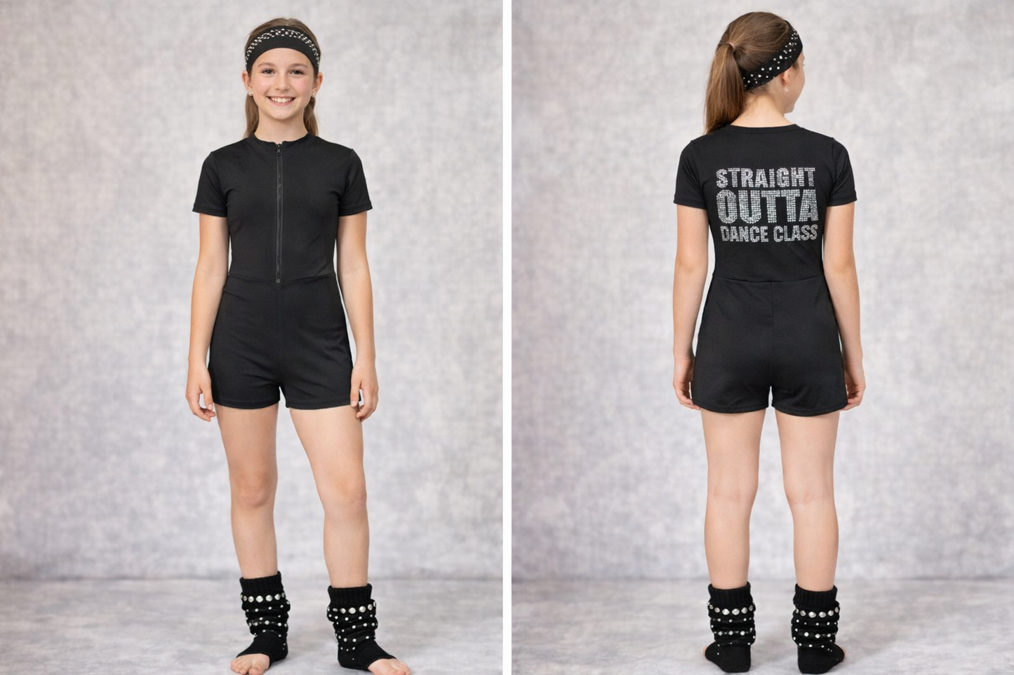 Girls “Straight Outta Dance Class” Rhinestone Playsuit
