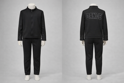 Girls Black Rhinestone “Dance” Tracksuit Set