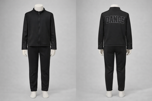 Girls Black Rhinestone “Dance” Tracksuit Set