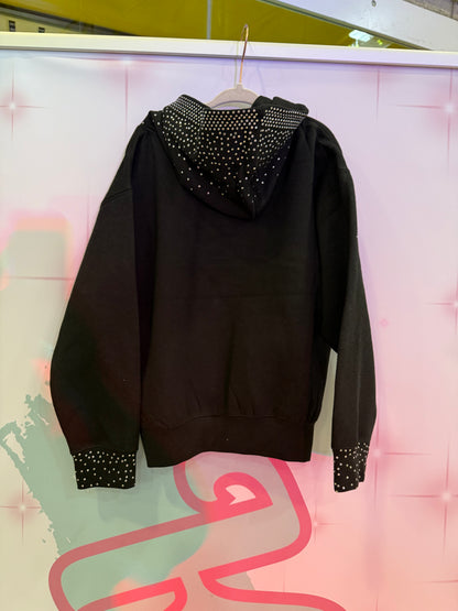 Luxe Rhinestone Detail Hoodie – Black or White