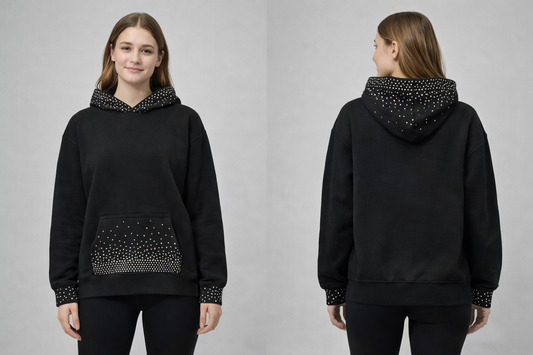 Luxe Rhinestone Detail Hoodie – Black or White