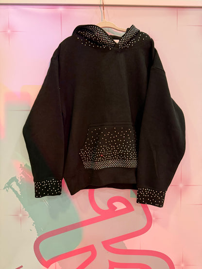 Luxe Rhinestone Detail Hoodie – Black or White